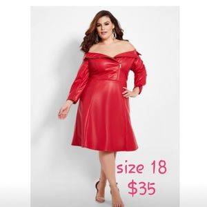 Red faux leather dress